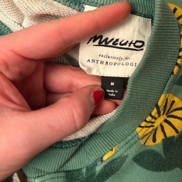 Floral Green and Yellow off the shoulder sweatshirt anthropology medium - Picture 3 of 4